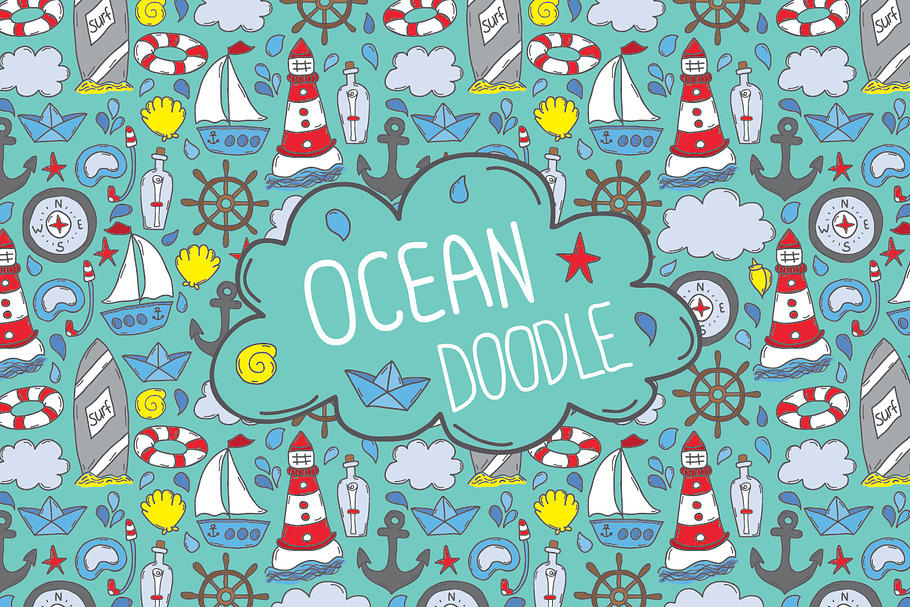 Doodle ocean seamless patterns in Patterns - product preview 8