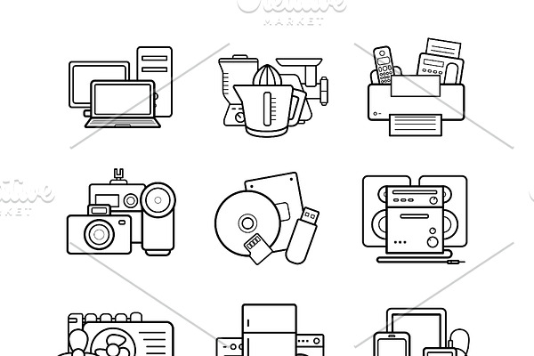 Household appliances 9 icons. Vector