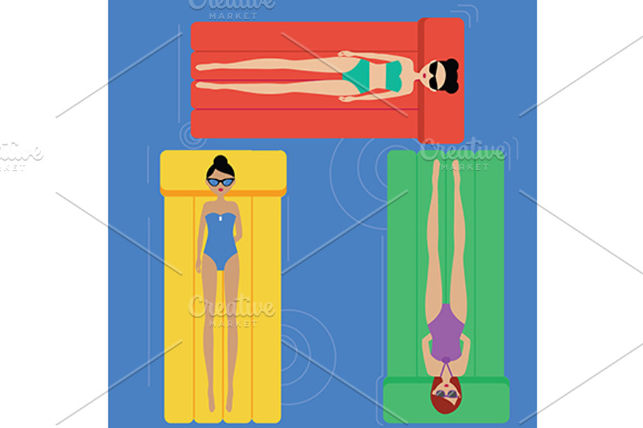 Girls relaxing in swimming pool in Illustrations - product preview 8