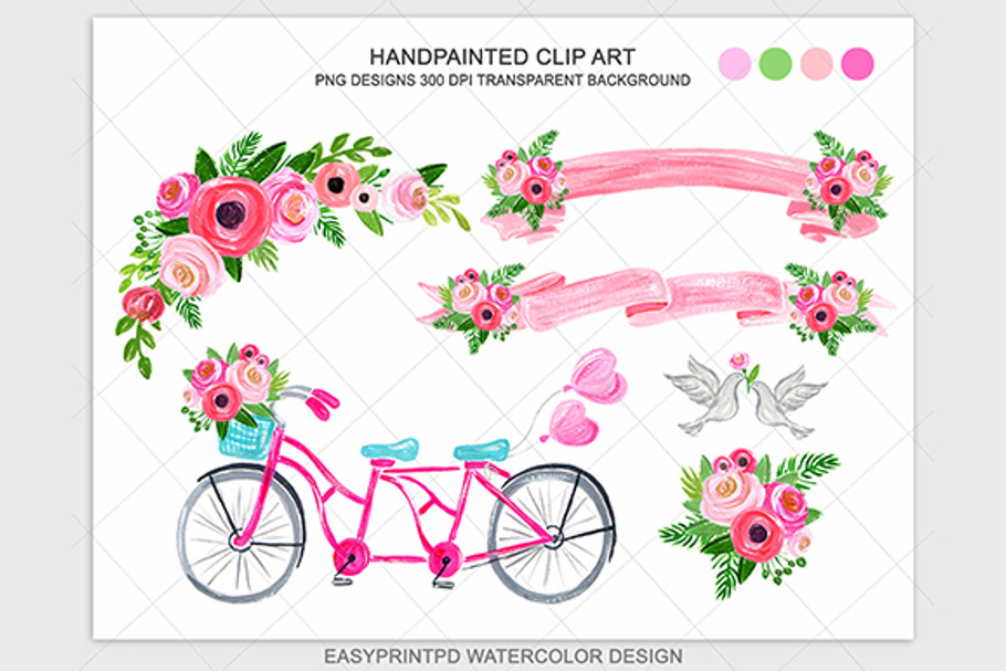 Pink wedding bicycle grapchic  in Illustrations - product preview 8