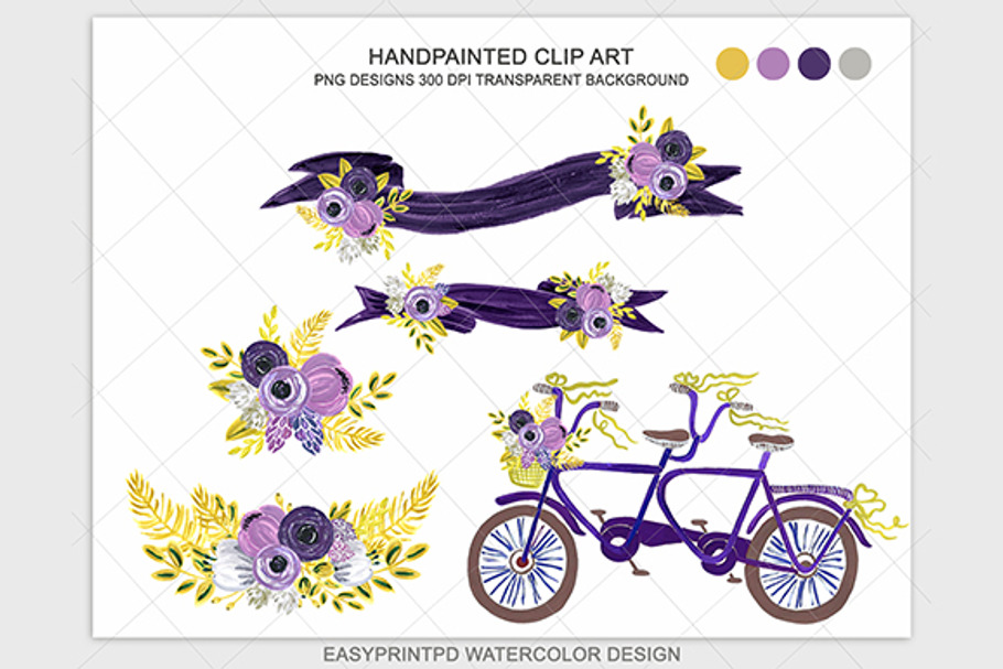 Purple Bike Bicycle Clip Art Set