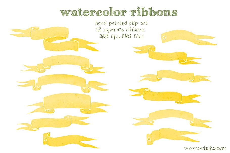 Watercolor Ribbons Clip Art in Illustrations - product preview 8