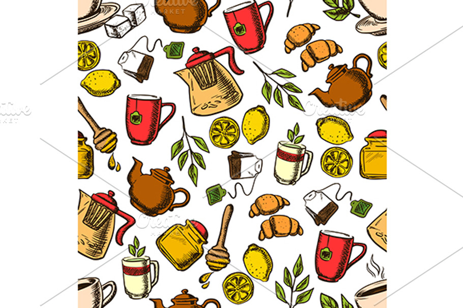 Herbal, black and green tea pattern in Patterns - product preview 8