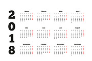 2018 year simple calendar on german