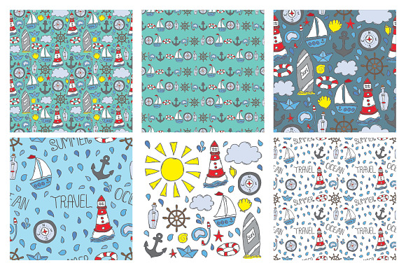 Doodle ocean seamless patterns in Patterns - product preview 1