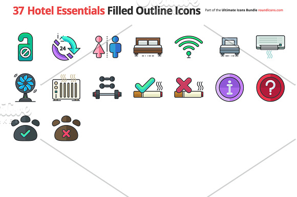 37 Hotel Essentials Outline Icons in Graphics - product preview 1