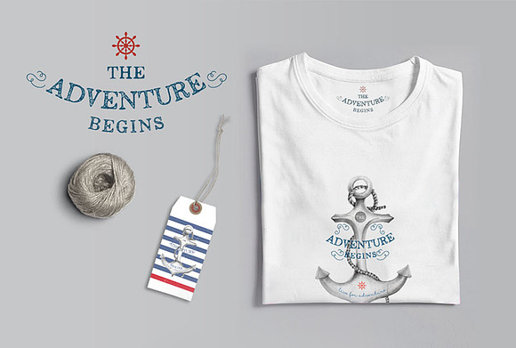 Set of nautical badge and patterns in Illustrations - product preview 1