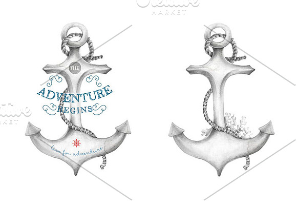 Set of nautical badge and patterns in Illustrations - product preview 3