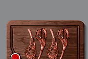 Realistic wooden cutting board, meat