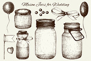 Vector set of mason jars for wedding