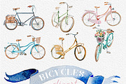 Watercolor Vintage Bicycles Clipart