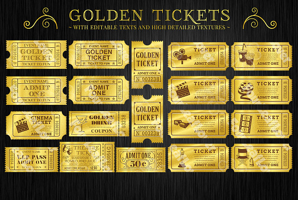 Golden Tickets Templates Set in Illustrations - product preview 3