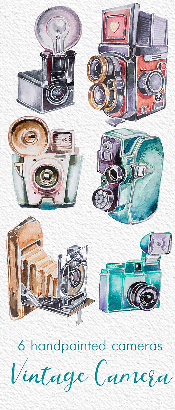 Watercolor Vintage Camera Clipart in Illustrations - product preview 1