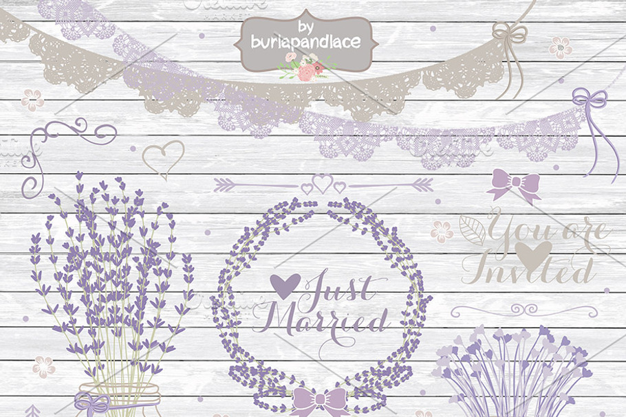 Lavender Rustic wedding clipart in Illustrations - product preview 8