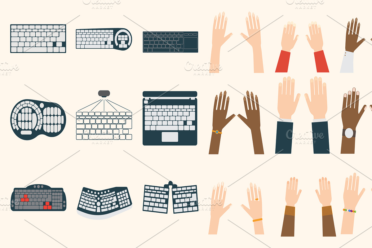 Keyboard hands vector set in Illustrations - product preview 8