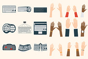 Keyboard hands vector set
