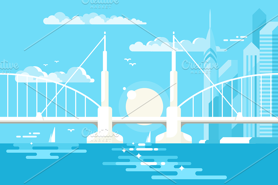 Modern bridge design flat in Illustrations - product preview 8