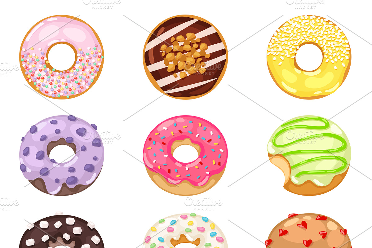 Donuts vector set in Illustrations - product preview 8