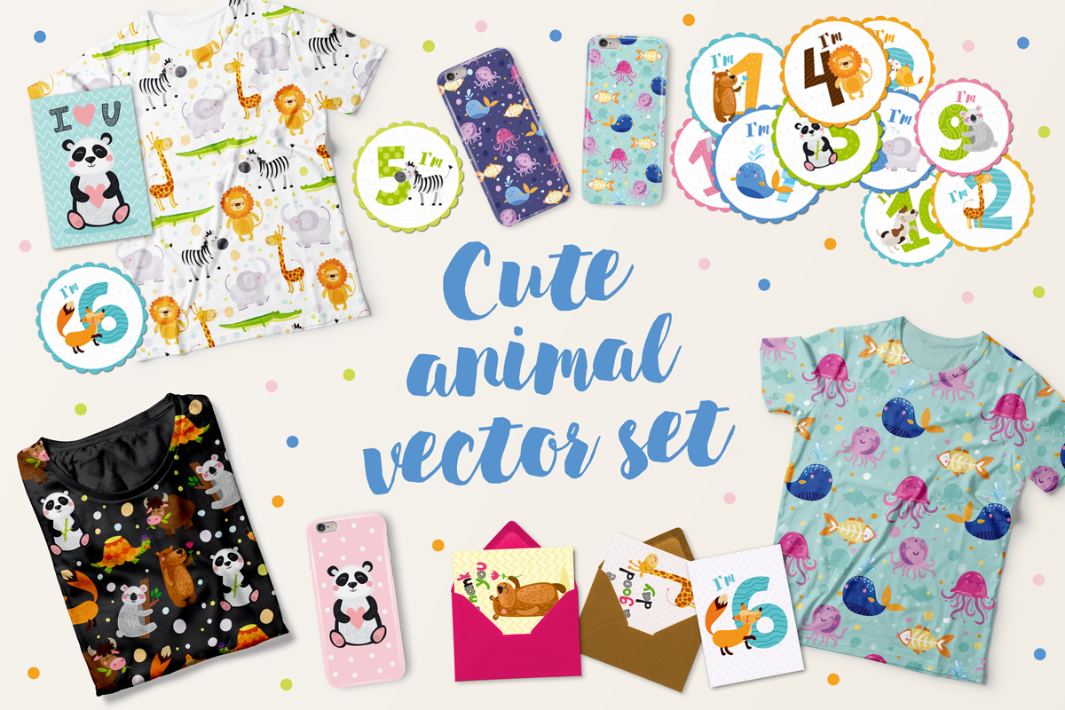 Cute kids set with animals in Illustrations - product preview 8