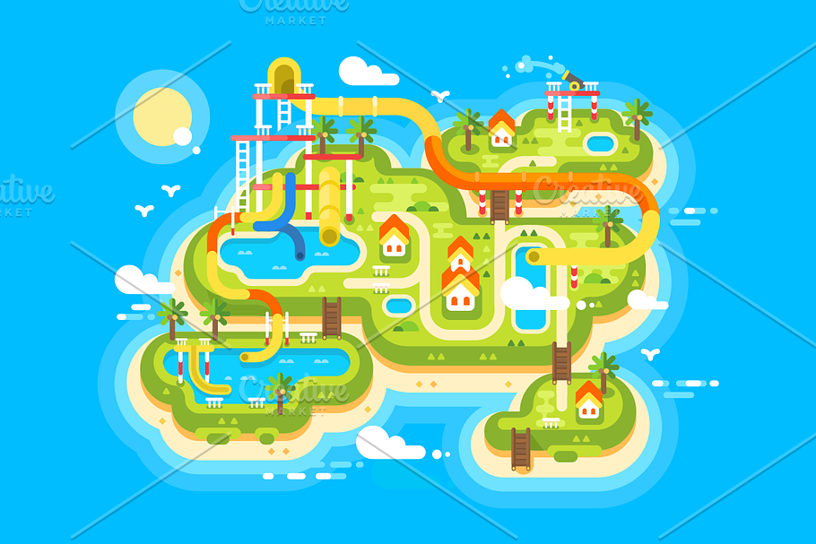 Aquapark plan flat in Illustrations - product preview 8