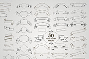 50 Vector Drawn Ribbons. 