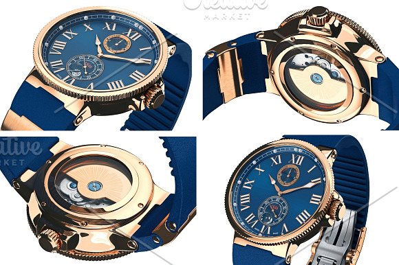 Wrist watch gold mechanical set in Objects - product preview 1