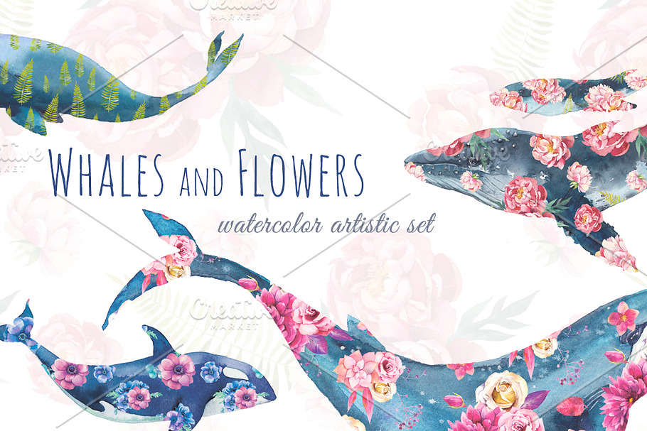 Whales and Flowers in Illustrations - product preview 8