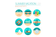 Beach activity icon set. Vacation