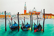 Gondolas in Venice lagoon, Italia