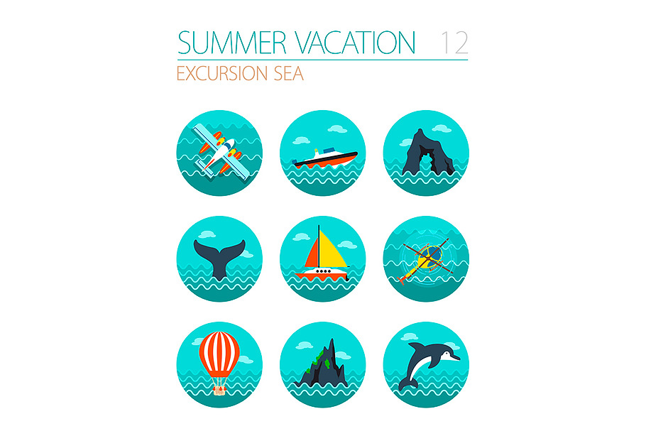 Excursion sea icon set. Vacation in Graphics - product preview 8