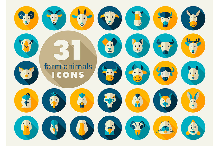 Farm animals flat icons set in Graphics - product preview 8