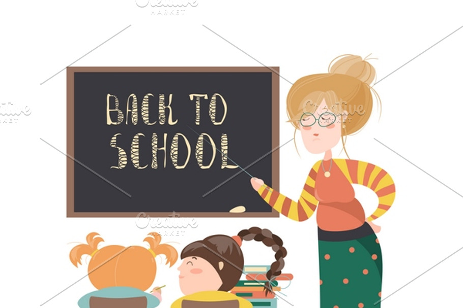 Teacher by blackboard with pupils in Illustrations - product preview 8