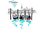 Vector Gondolas in Venice lagoon