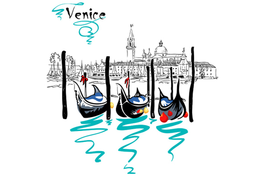 Vector Gondolas in Venice lagoon in Illustrations - product preview 8