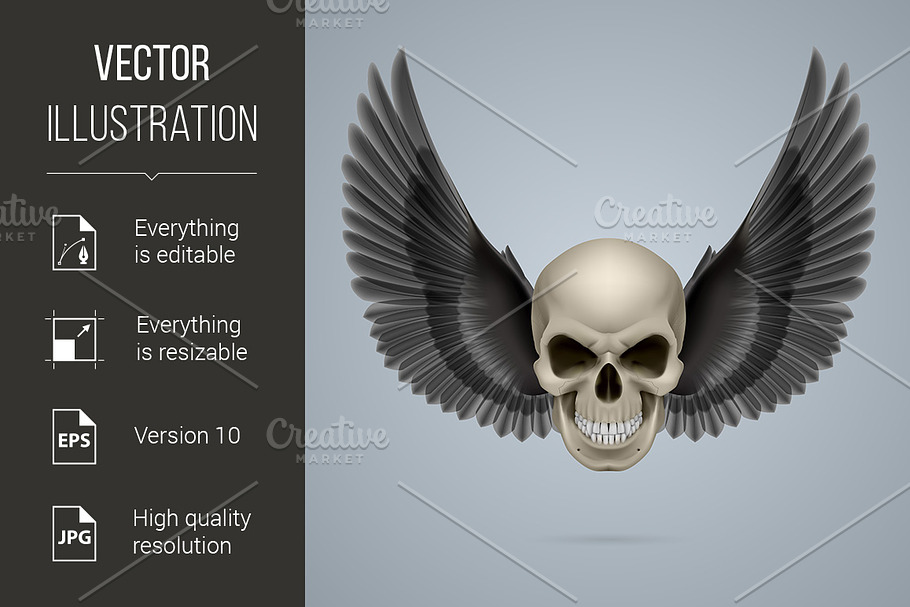 Evil skull with wings in Graphics - product preview 8