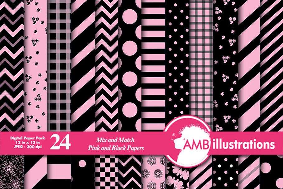 Pink & Black Digital Papers AMB-533