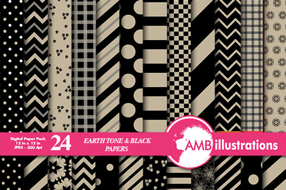 Beige & Black Digital Papers AMB-538