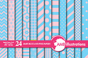Blue & Pink Digital Papers AMB-539