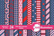 Navy, Red & Pink Papers AMB-544