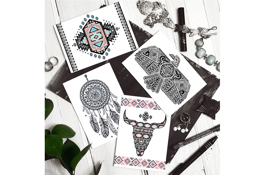 Bohemian style American Indian icons in Illustrations - product preview 8