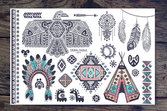 Bohemian style American Indian icons in Illustrations - product preview 1