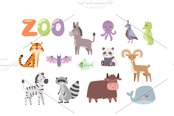 Zoo animals vector set