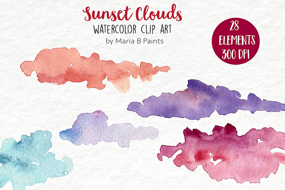 Watercolor Clip Art - Sunset Clouds