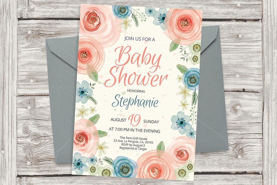 Floral frame invite PSD template 11 in Card Templates - product preview 8