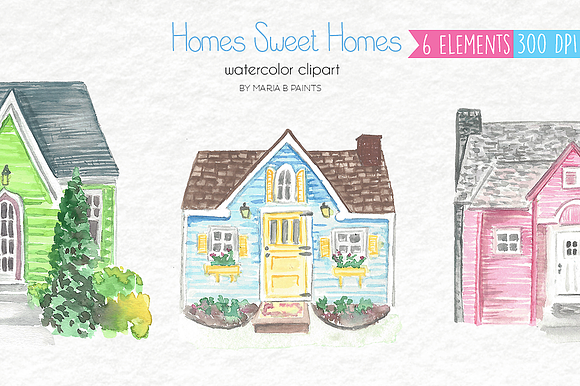 Watercolor Clip Art - Houses in Illustrations - product preview 2