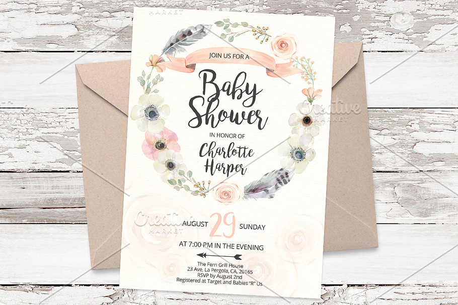 Pastel floral invitation template 10 in Card Templates - product preview 8