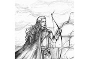 Medieval hunter monochrome sketch
