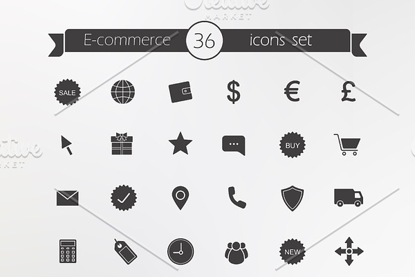 E-commerce. 36 icons. Vector