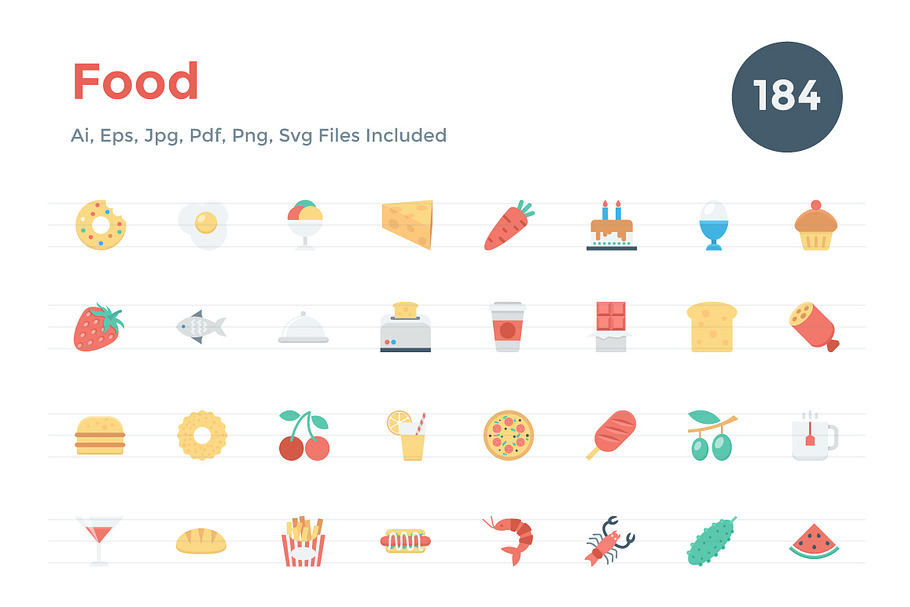 184 Flat Food Icons