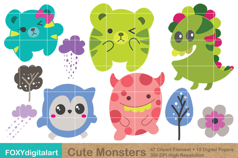 Cute Monster Clipart & Digital Paper
